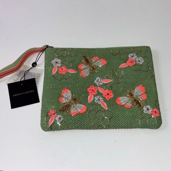 NWT America & Beyond Bee Olive Green bag/purse/wristlet - Picture 2 of 6